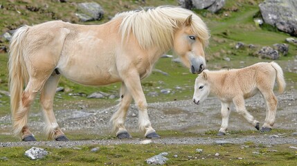 a pony playing with its child
