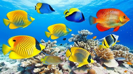 Coral reefs are full of colorful fish in the clear sea