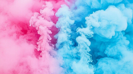 Fototapeta premium Abstract pink and blue smoke or ink in water, creating a swirling, ethereal design.