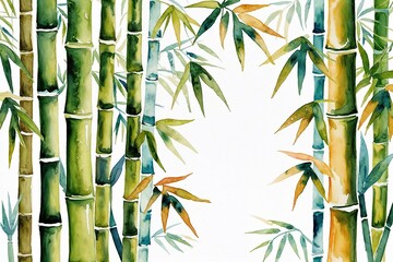 Serene Bamboo Watercolor Illustration with Clean Colors and Copy Space