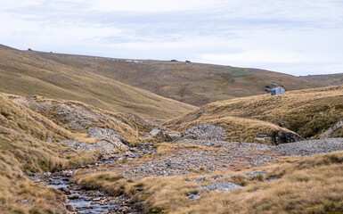 Beautiful mountainous landscape dry central otago new zealand yellow desert