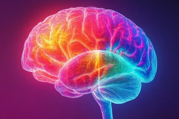 Human Brain Anatomy  Neon Glowing  3D Illustration  Neural Network
