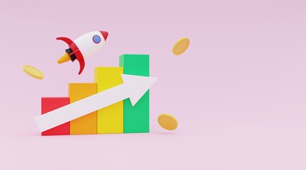 Rocket launch over bar chart Represents growth, progress and business success. 3d illustration.