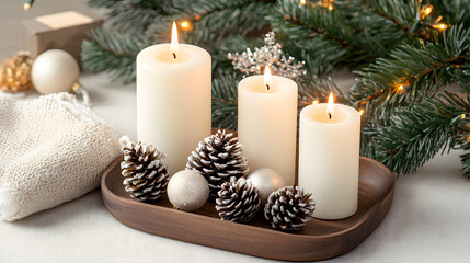 Charming Christmas or New Year and winter scene with festive decorations.
