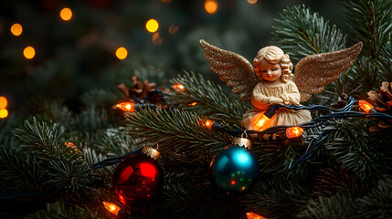 Charming Christmas or New Year and winter scene with festive decorations.