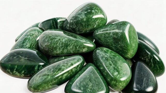 Green Aventurine Tumbled Stones: A collection of smooth, polished green aventurine tumbled stones, each with unique patterns and swirls. The stones are arranged in a pile.