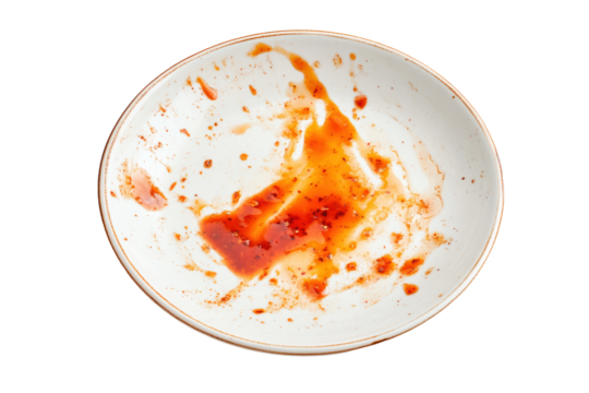 Dirty plate with sweet and chilli sauce stains