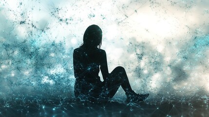 Obraz premium contemplative student immersed in complex network of thoughts abstract digital concept, HD image,
