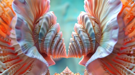 Naklejka premium Abstract depiction of a nautilus shell, focusing on its intricate geometric design. The shell's natural swirl is a stunning visual element in this art piece.