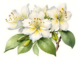 Fototapeta premium Jasmine Watercolor Flower Nature Art