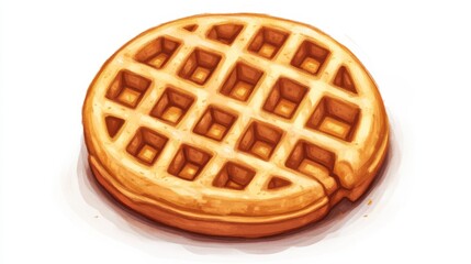 Golden Delicious Waffle with Crispy Edges and Soft Center on White Background