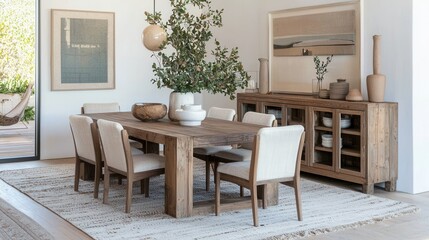Modern Dining Room with Natural Elements and Minimal Design