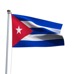 Cuba flag on a pole waving isolated on white background
