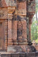 Fototapeta premium Bas-relief Sculpture at Banteay Srei temple Siem Reap, Cambodia.