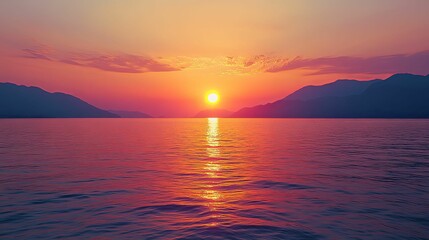 Serene Sunset Over Mountainous Waterway