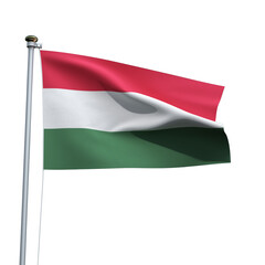 Obraz premium hungary flag on a pole waving isolated on white background