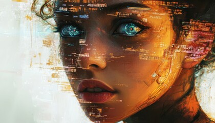 AI Evolution Human and Technology. Cybernetic Mind Portrait. Neural Network Human Profile. Tech background