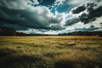 Obraz premium A dramatic sky over a field of tall grass.
