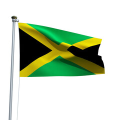 Jamaica flag on a pole waving isolated on white background