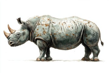 Obraz premium A stylized illustration of a rhinoceros, showcasing its unique features and textures.