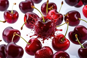 Fresh Bursting Cherries Isolated on a Clear Backdrop