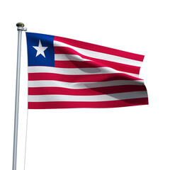 Obraz premium Liberia flag on a pole waving isolated on white background