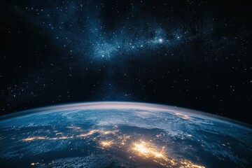Obraz premium Breathtaking view of the earth from space with glowing cities and a starry night sky