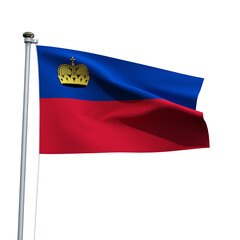 Liechtenstein flag on a pole waving isolated on white background