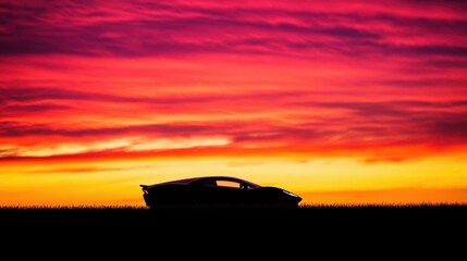 Fototapeta premium Silhouette of a car against a vibrant sunset sky