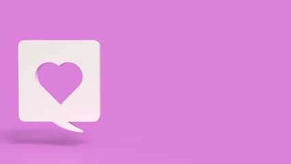 The heart icon in balloon text on pink background  for love concept 3d rendering..