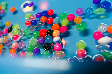 colorful balls in water pool, games in japanese event, outdoor activities in summer