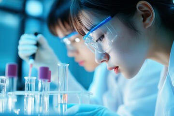 大学の研究室で実験をする女子大生