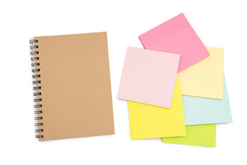 Top view of notebook. Blank paper notepad isolated on white background. Blank notebook page for input the text. copy space, flat lay.