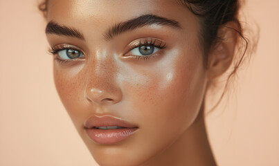 Fototapeta premium Elegant High-Fashion Beauty Portraits with Radiant Skin, Glamorous Makeup, and Luxurious Skincare Glow.