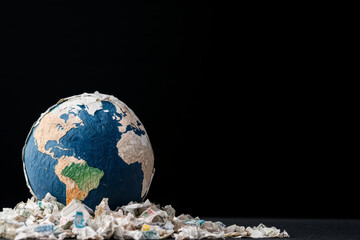 Earth globe made from recycled materials symbolizes pollution awareness