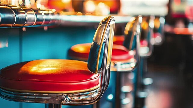 Retro and vintage stools in a diner, restaurant or cafeteria interior