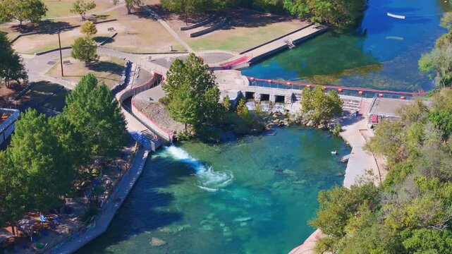 Aerial of Comal River Tube Chute in New Braunfels Texas