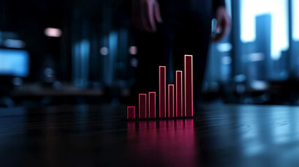 The Business plan for New Year 2025 for marketing consept. A dramatic representation of growth, featuring rising bars against a dark backdrop, symbolizing success and progress in business or finance.
