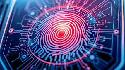 Fototapeta premium A glowing fingerprint on a circuit board.