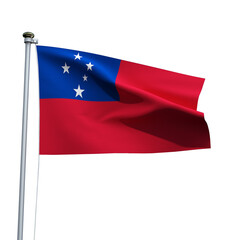 Samoa flag on a pole waving isolated on white background
