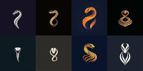 Obraz premium Sleek minimalist cobra logo featuring an elongated body and distinct hood, embodying elegance and strength against a clean background.