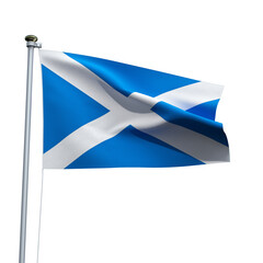 Scotland flag on a pole waving isolated on white background
