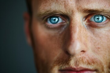 Closeup portrait of a person with piercing blue eyes and a rugged, weathered face