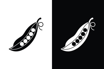 Peas Glyph Icon. Bold Black and White Vector Silhouettes of Green Peas