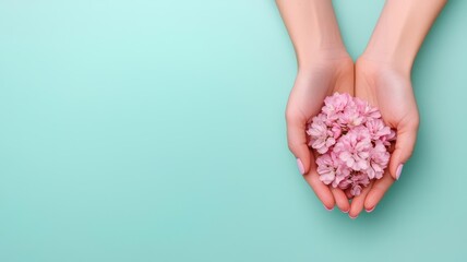 Obraz premium Softly nourished hands with healthy nails, hand care, natural beauty and wellness