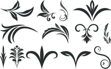 Elegant Decorative Flourish Vector Set with Vintage Swirls and Floral Ornaments, Ideal for Invitations, Frames, Borders, and Graphic Design Elements
