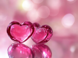 Pink Glass Hearts with Bokeh.