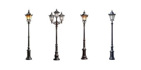 Obraz premium Classic European style street lamppost different design isolated on transparent background