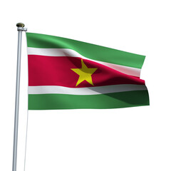 Suriname flag on a pole waving isolated on white background