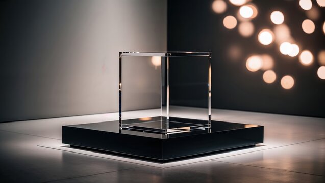 Transparent Acrylic Cube with Bokeh Light Background